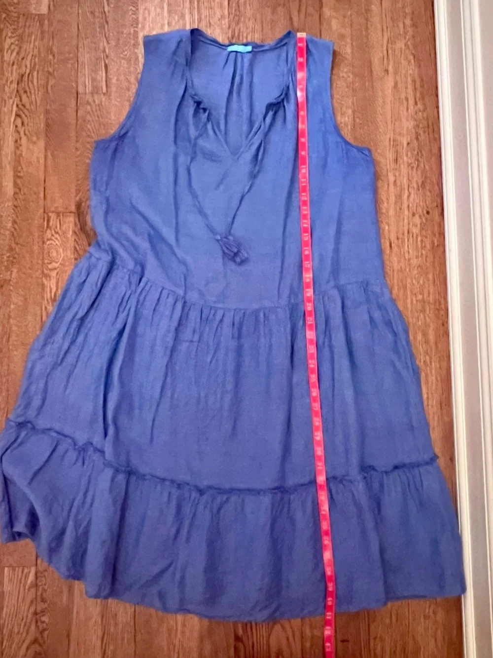 J MCLAUGHLIN Christa French Blue 100% Linen Tiered Dress Size L - Picture 9 of 9